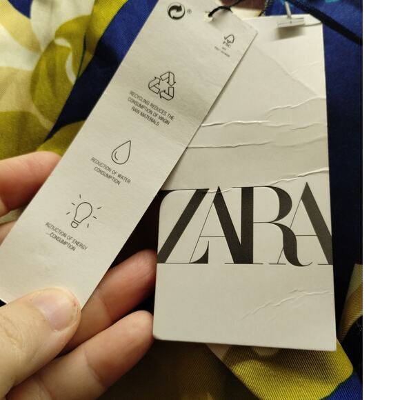 ZARA NWT Size Small Blue & Green Floral Satin Short Sleeve Belted Jumpsuit - Picture 7 of 8